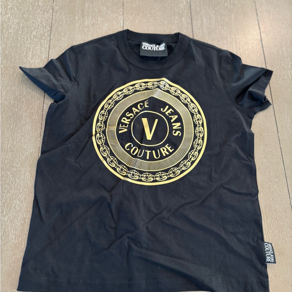 Versace Jeans Couture Black and Gold Women's Short Sleeve Tee